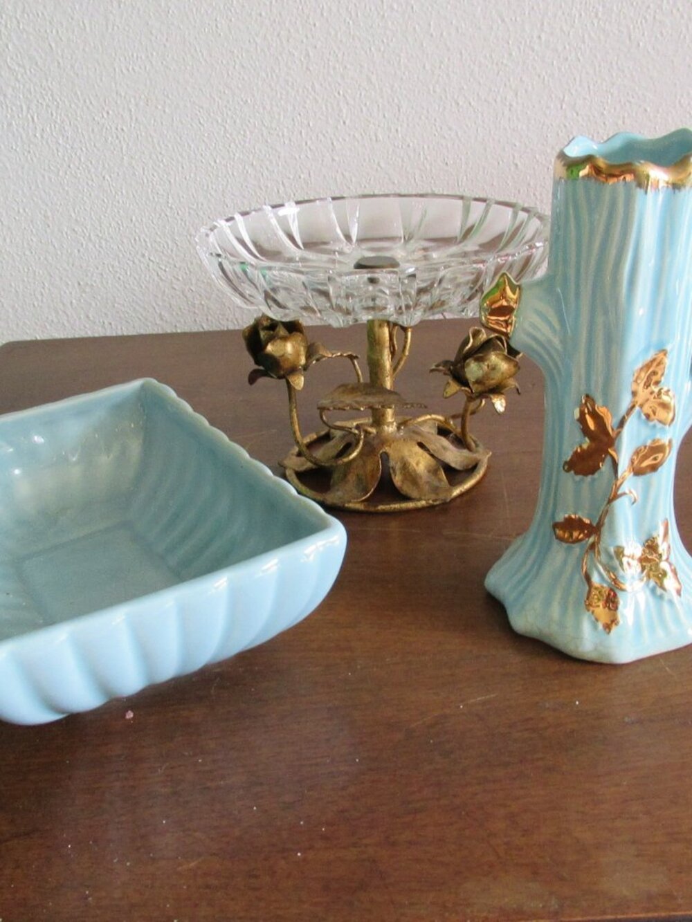 Vintage Decorative Ceramic & Glass Trio Blue & Gold Accents